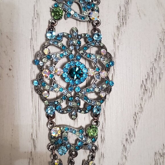 Vintage VCLM Victorina Filigree With Blue Rhinestones Bracelet - Picture 4 of 5